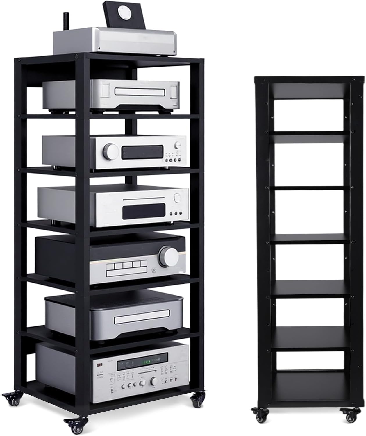 Audio Component Rack with Wheel Audio Media Stand Adjustable Media Console Cabinet Shelf Heavy Duty for CD Record Player Stereo Receiver AV Equipment