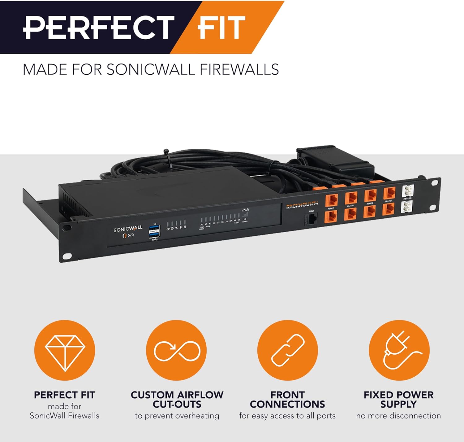 SonicWall Firewall Rack Mount - 1U Server Rack Shelf with Easy Access Front Network Connections