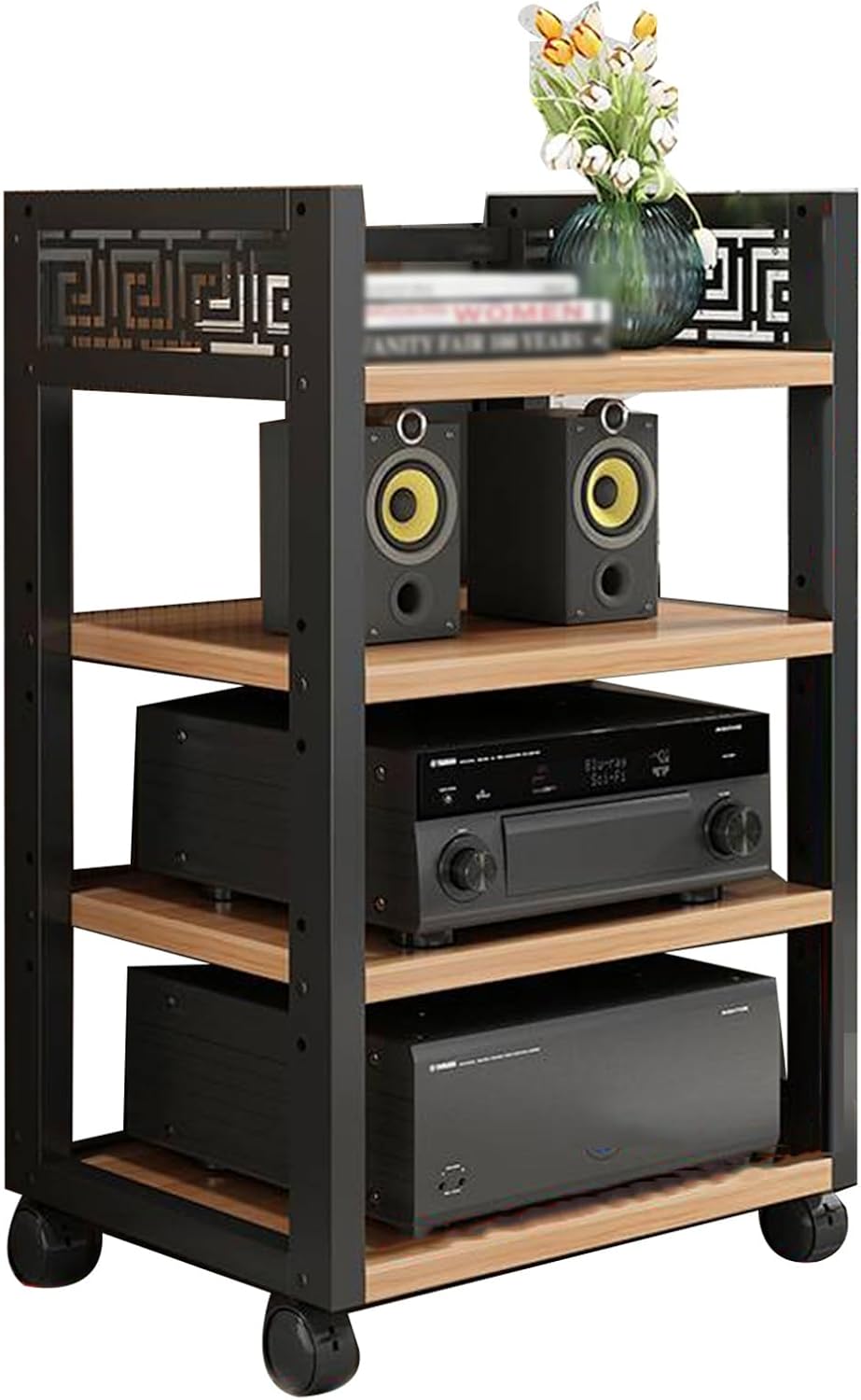 YLQFGUVWK 4 Layer Removable Media Stand Audio/Video Stand CD Player Stand Stereo Component Storage Cabinet with Height Adjustable Wooden Shelf for Home/Office/Theater(Color-1)