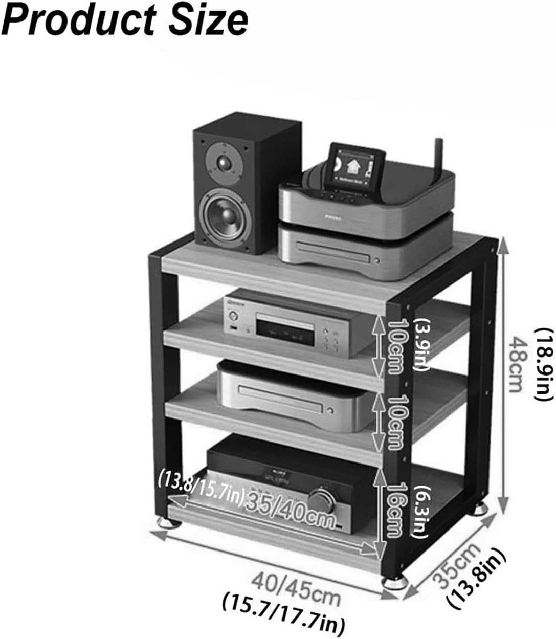 XingLi 3 Tier Audio Rack CD Media Player Stand Audio/Video Component Cabinet Floor-Standing Storage Shelf for Home/Office/Theater- 40x35x48m