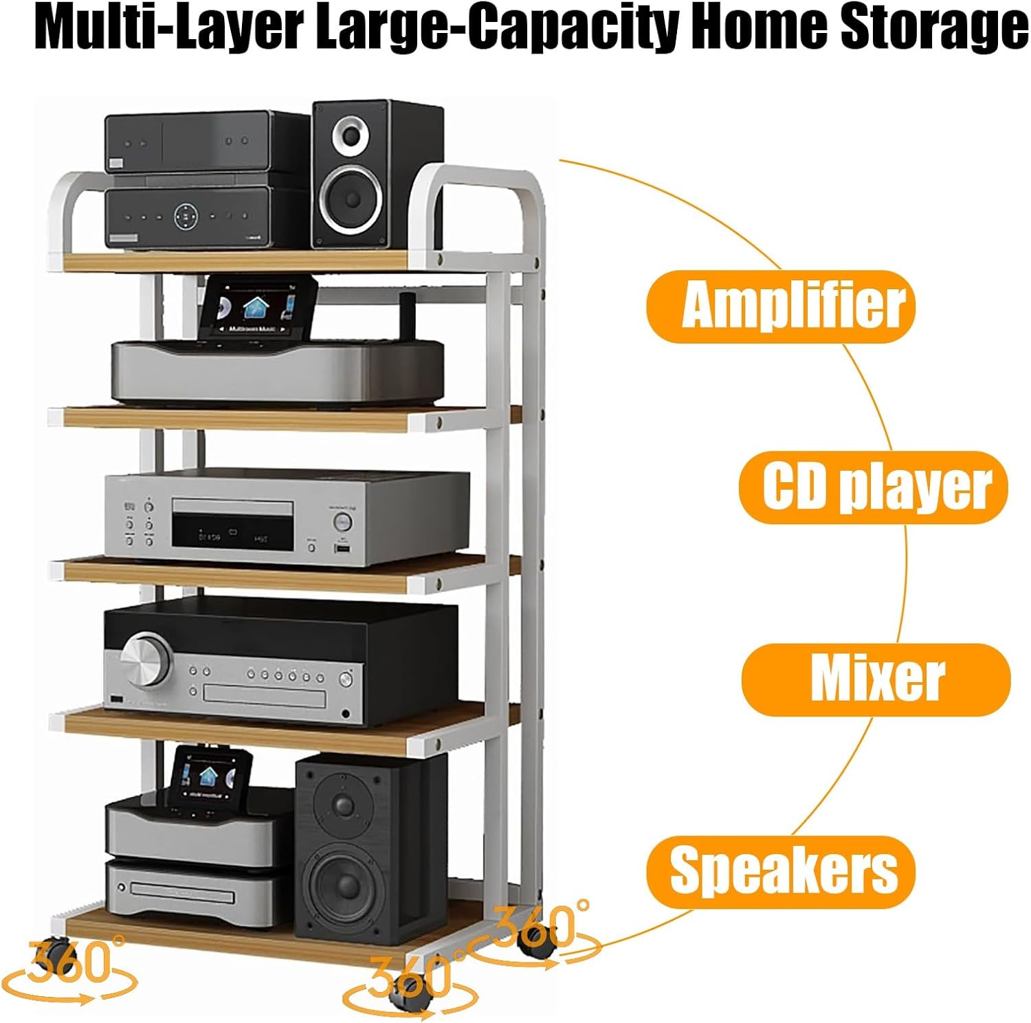 Zdlopteron Movable media stand with wheels 3 4 5 Tier