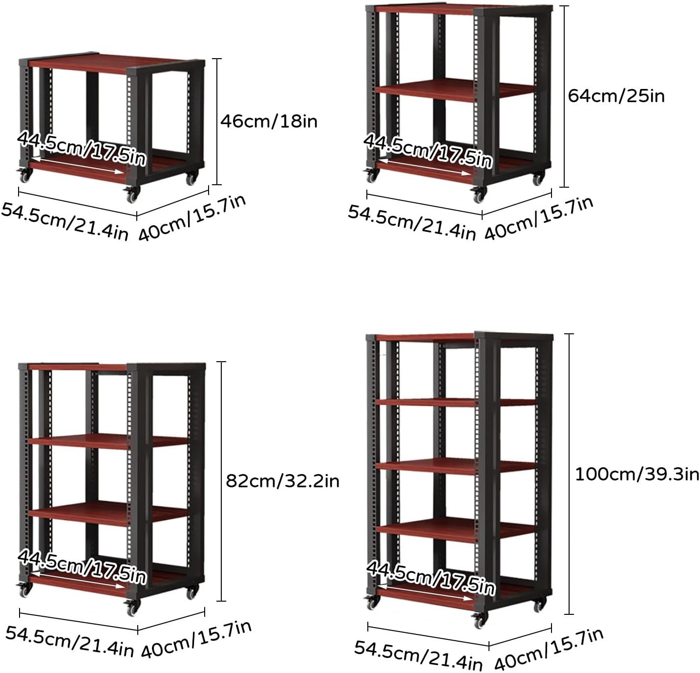 Sepsephiria AV Media Stand with Wheels 2/3/4/5 Audio Rack Tower Gaming Shelves Shelf Height Adjustable Stereo Racks and Stands loor Standing Removable Stereo Cabinet Easy to Assemble(Teak