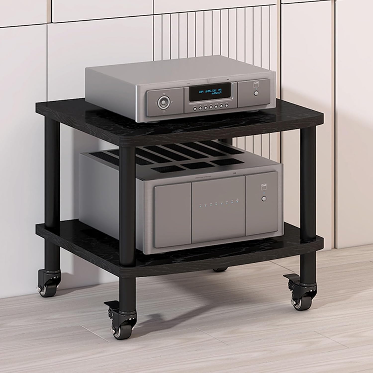 Tall Heavy Duty Audio-Video Media Stand Modern Audio-Video Media Stand with Universal Wheels Audio Rack Stand Tower Floor-Standing Audio Rack for Living Gaming Recording Room Office.(Black