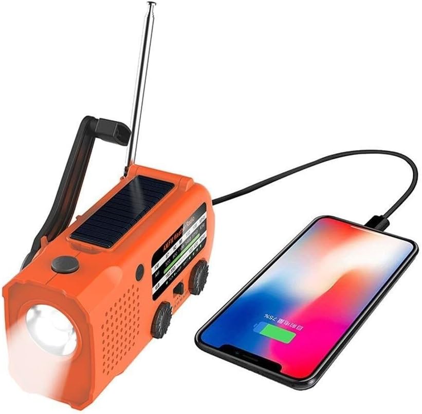 HCUCTOS Solar AM/FM/NOAA Weather Radio 5000mAh Emergency Hand Crank Portable Radio with SOS Alarm Flashlight Earphone Jack Reading Light Cellphone Charger