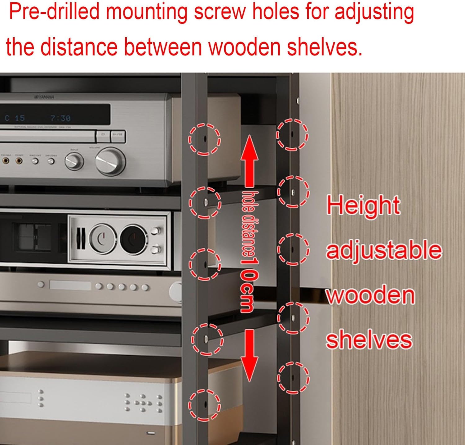 AErosx Movable AV Media Stand CD Player Stand with Drawer Stereo Component Cabinet Media Center Audio Tower Media Storage Rack with Height Adjustable Wood Shelf for Home/Office/Theater (Color : A)