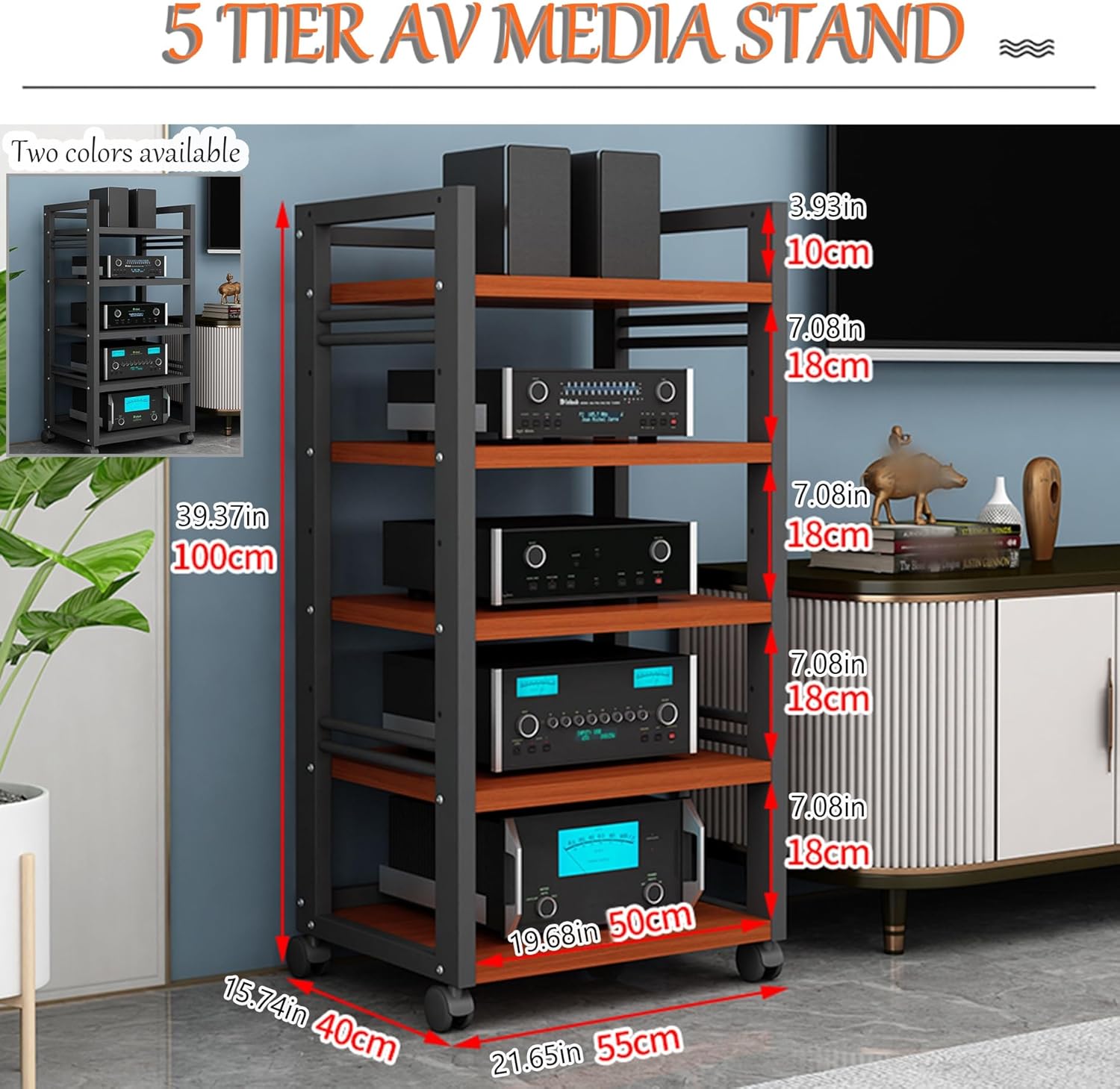 5-Tier Mobile Audio Rack with Wheels