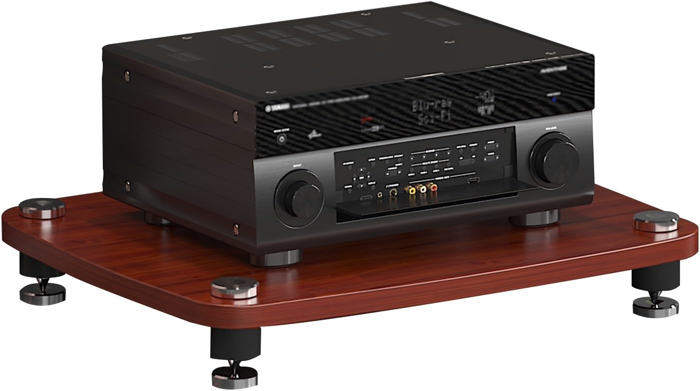 1/2/3/4 Tier AV Media Shelf Record Player Corner TV Stand Audio Rack Stereo Cabinet Split Shock Absorber Design for Entertainment Center Living Room Game Room Music Studio(Red