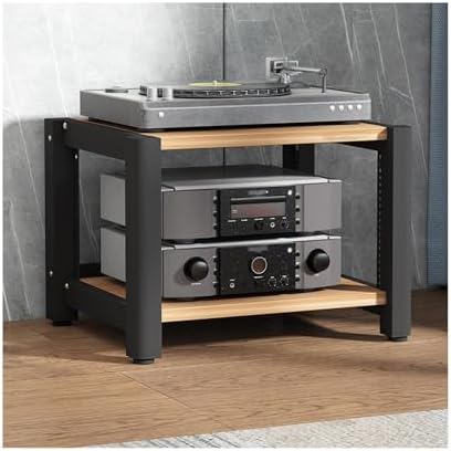 HiFi Stereo Audio Tower Rack - 3-Tier Wooden Media Stand with Adjustable Shelves