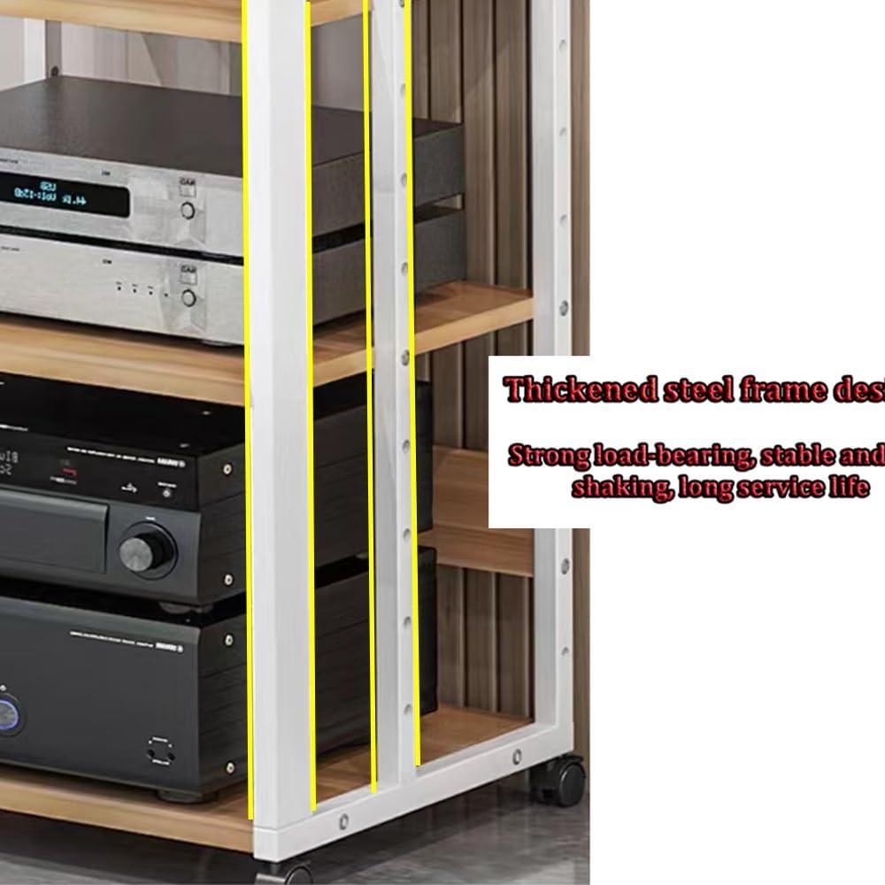 Heavy-Duty 5-Tier AV Media Cabinet on Wheels - Adjustable HiFi Audio Rack