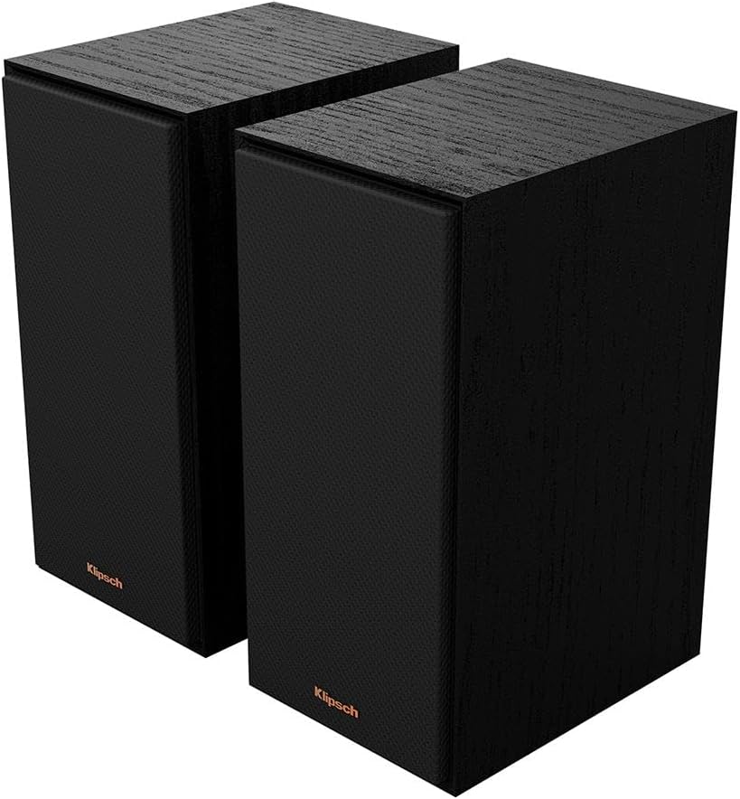 Klipsch Reference R-40PM Powered Bookshelf Speakers - 90-Degree x 90-Degree Tractrix Horn - Linear Travel Suspension - Sleek