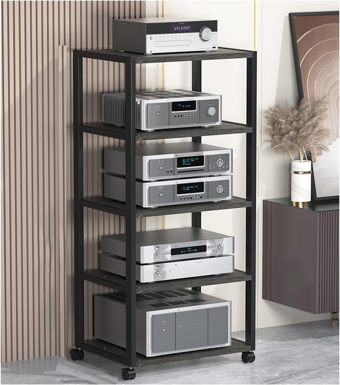 YLQFGUVWK 5 Layer Removable AV Media Stand CD Player Stand Stereo Component Storage Cabinet Media Storage Cabinet for Home/Office/Theater(Black)