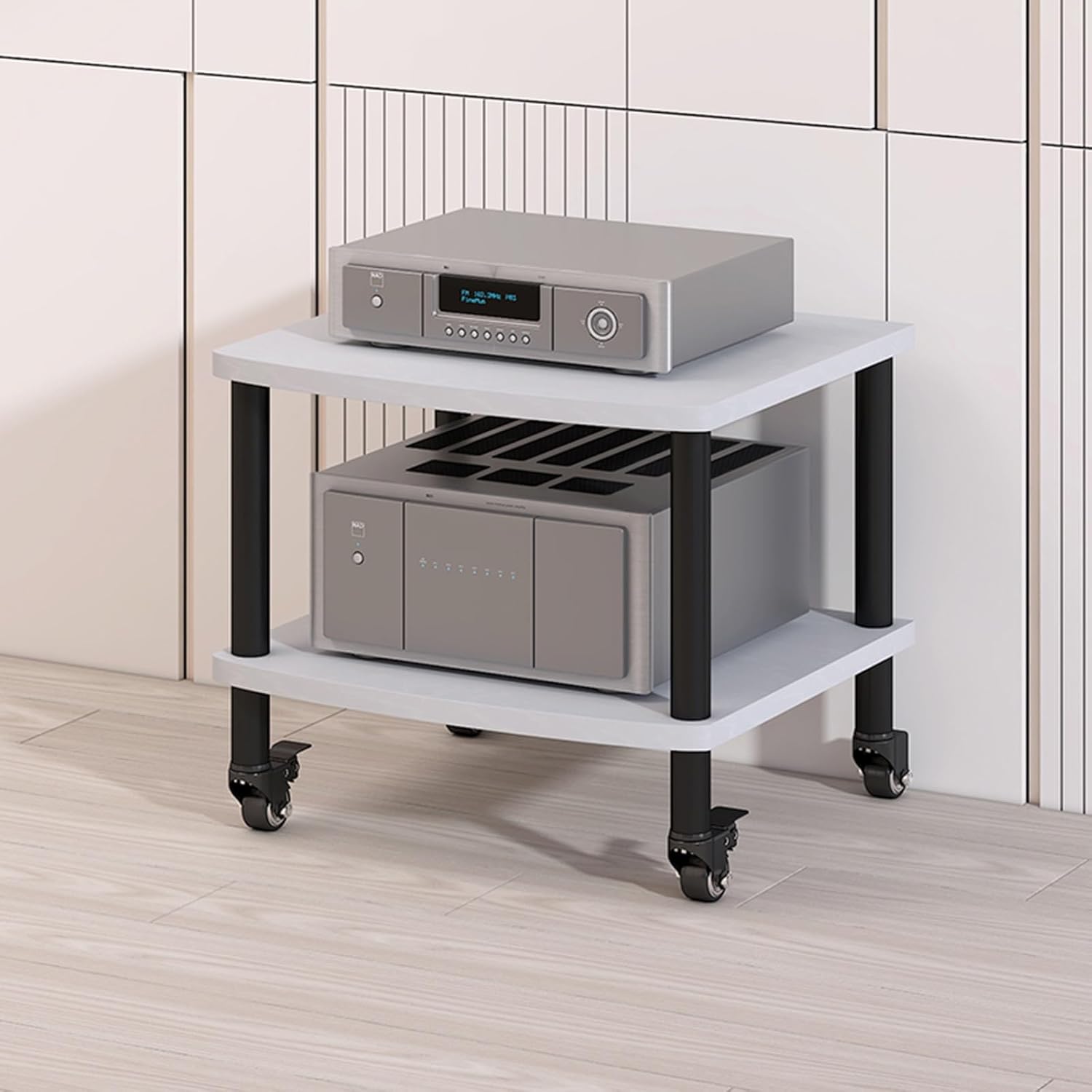 4-Tier AV Media Stand - Walnut Vinyl Record Player Shelf