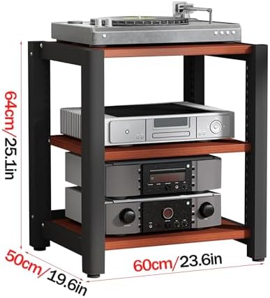 UYCVT Versatile Media Stereo Cabinet Stand - 2/3/4/5 Tier Wooden Audio Video Shelving for Gaming Consoles DVDs HiFi Systems & Record Players - Storage Solutions for Home Entert-Black-60x50x64cm