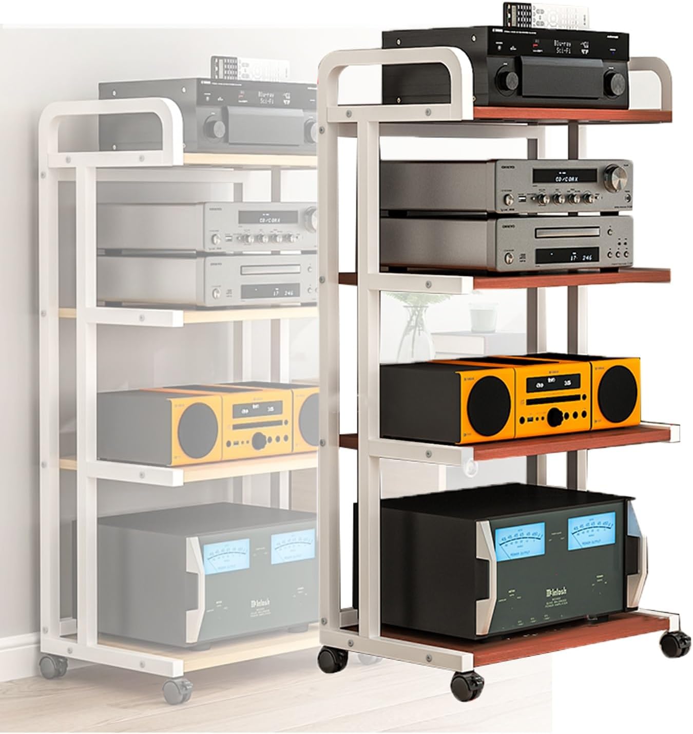 YLQFGUVWK 4-Tier AV Media Stand Corner Rack Wooden Corner Rack Component Cabinet Stereo Rack Sound Tower for Home/Office/DJ/Theatre (Color : Color 3