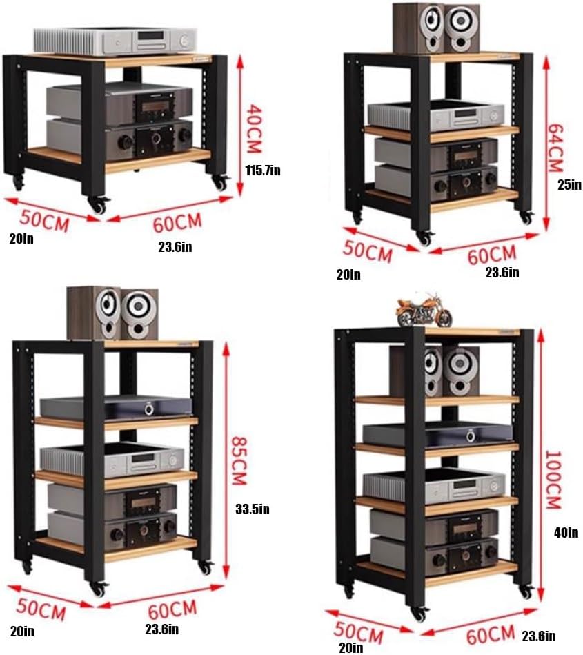 KGPGNYMYHA 3 4 5 Tier AV Media Stand Stereo Rack Heavy HiFi Amplifier Rack Corner Rack Audio Tower with Wheel Open Media Center Storage Shelf(Brown