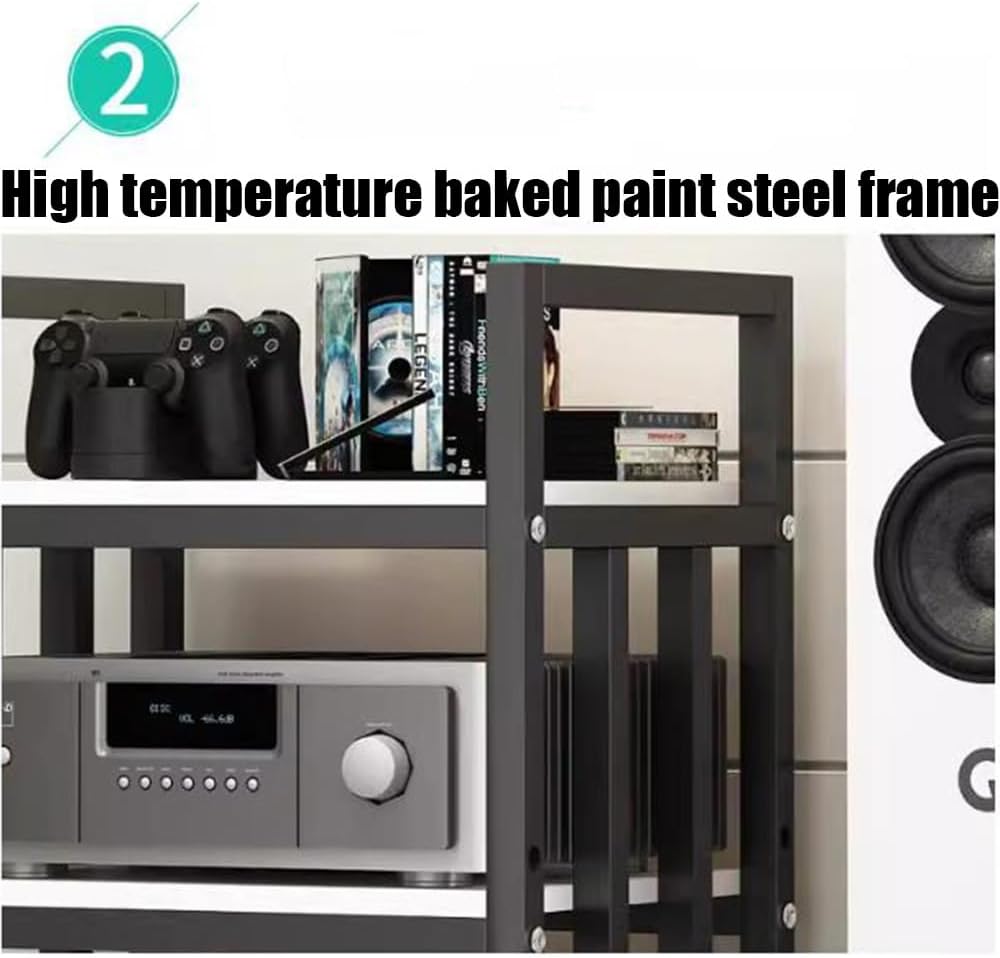 KGPGNYMYHA Heavy Duty Audio Rack 4-Tier AV Media Stand with Wheel Audio Component Mobile Rack Stereo Rack Height Adjustable Shelves DVD Players Stand(Natural