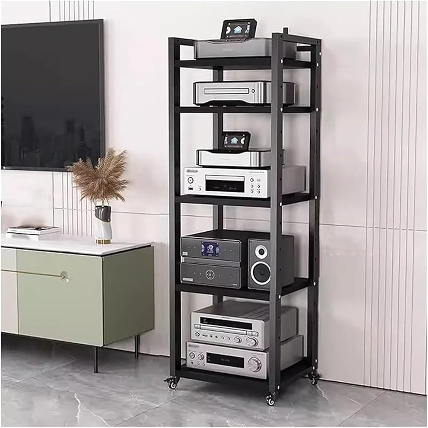 BYZOMU 5 Tier Record Player Stand Stereo Rack with Adjustable Shelves