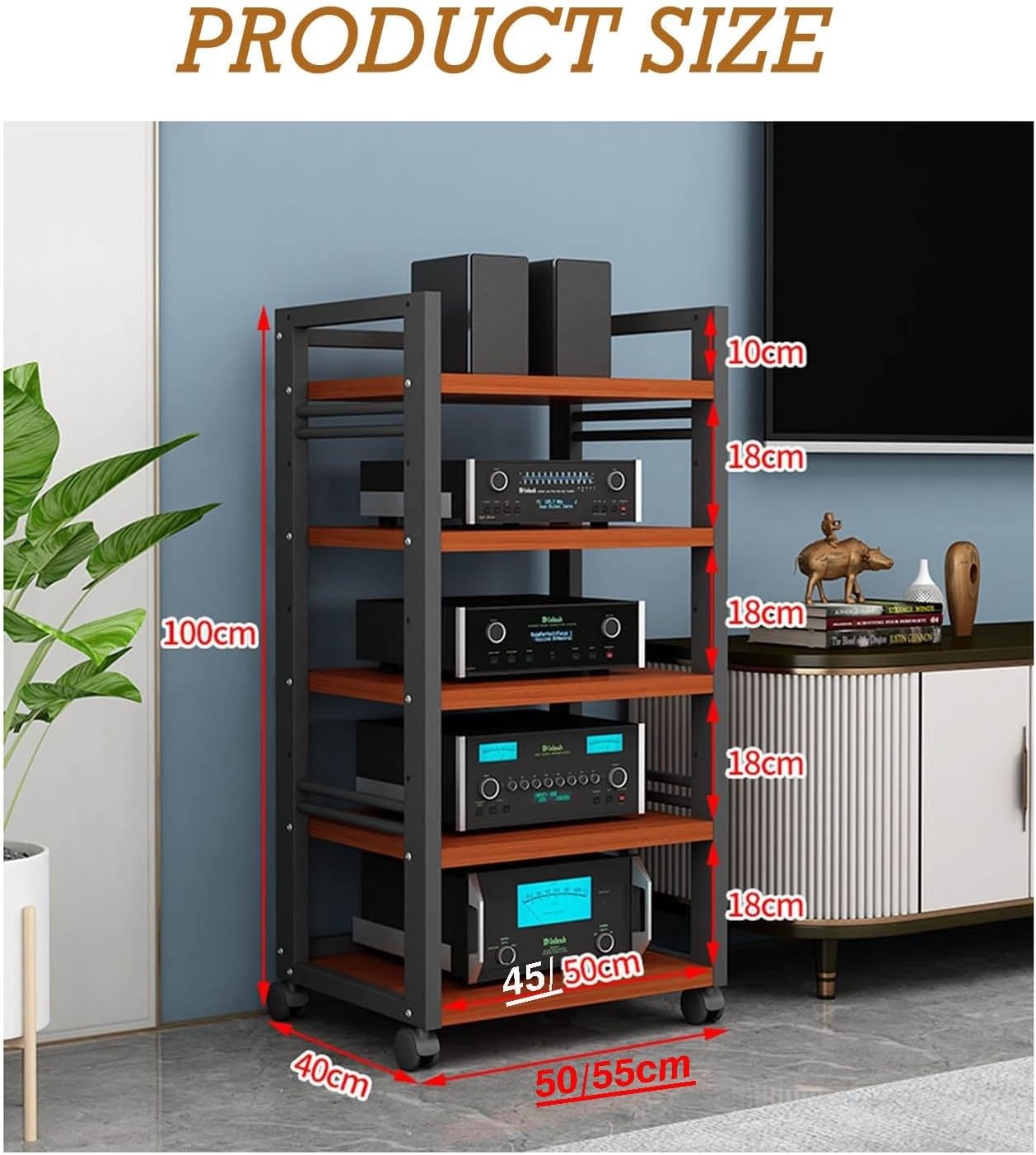 YLQFGUVWK 5 Tier Removable AV Media Stand Stereo Rack Audio Tower With Height Adjustable Wooden Stand For Home/Office/Audio Video/DJ/Theater(Color 1
