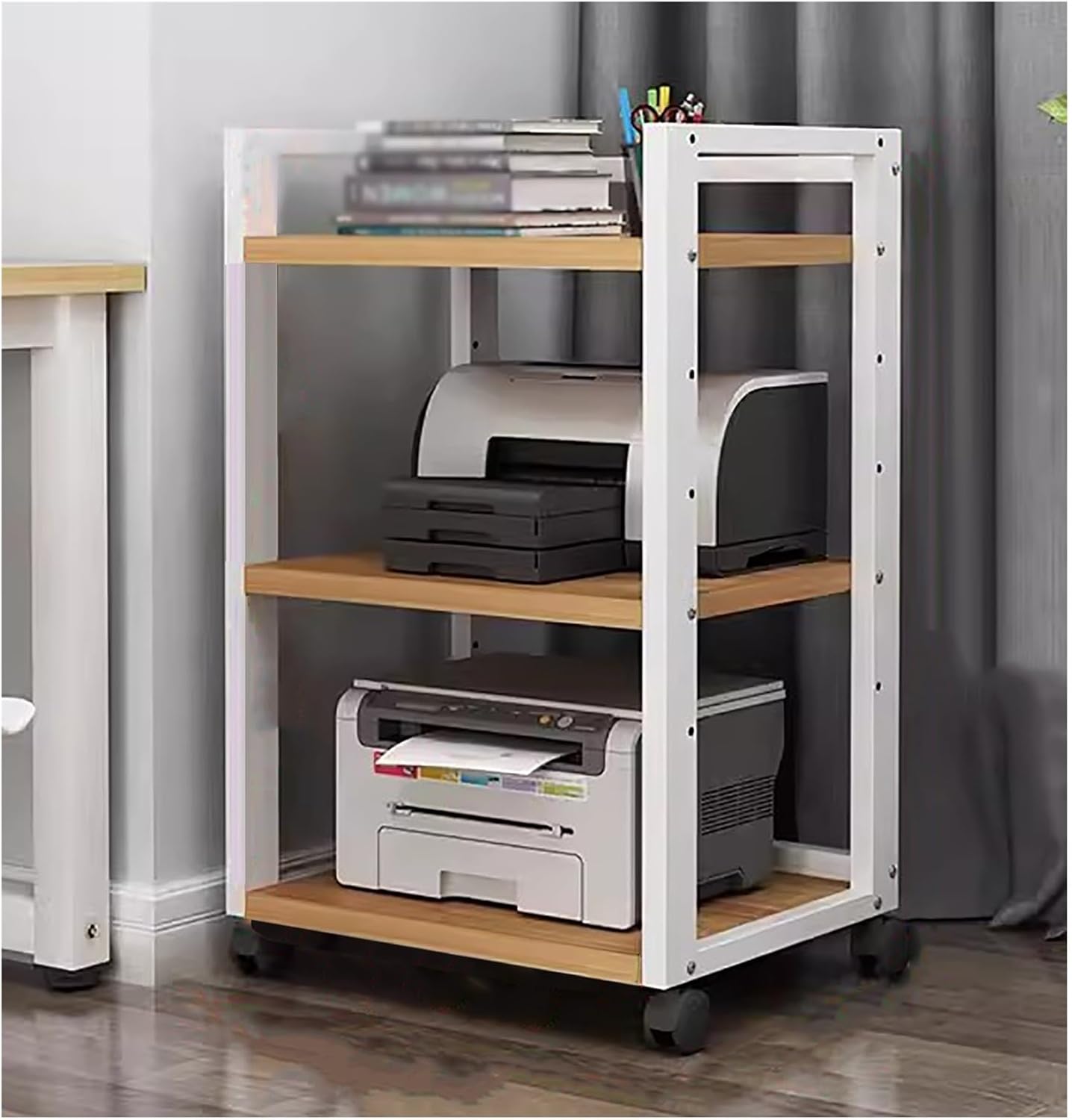 USZWBY Upright Entertainment Stereo Rack System Component Cabinet with Caster Wheels & Adjustable Shelf