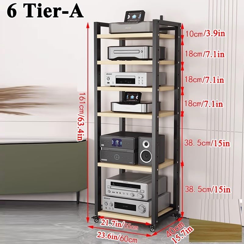 6 Tier Audio-Video Media Stand with Adjustable Shelves