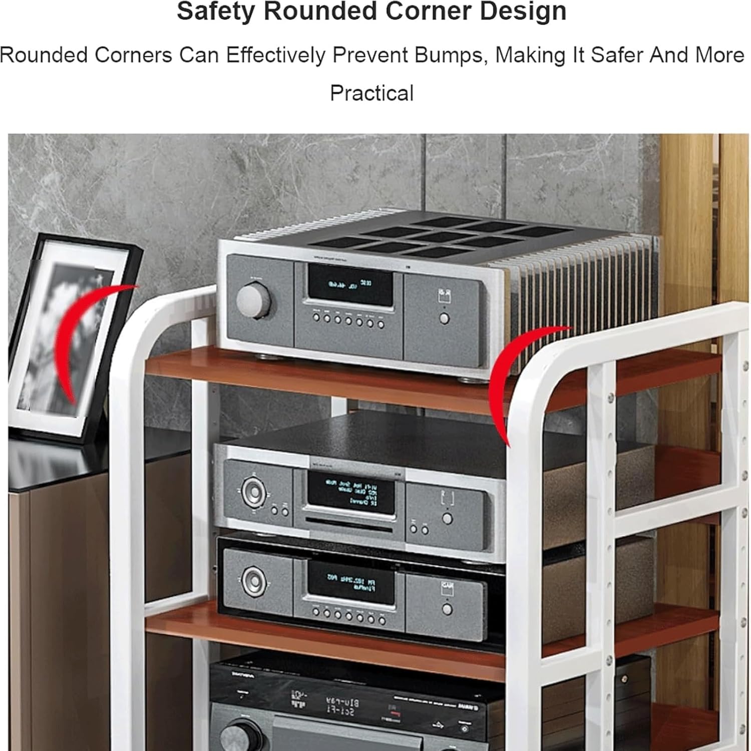 PZEOB Audio Tower Rack Modern Media Stand Adjustable Audio-Video Shelving Open Design AV Storage Shelves with Wheels Record Player Stand(White