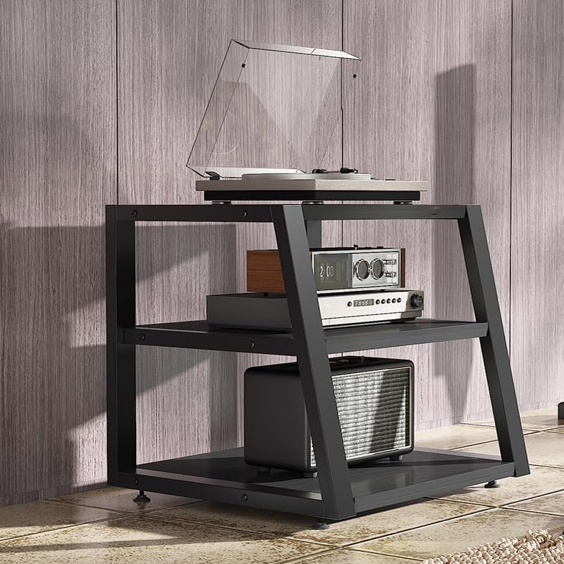 2/3/4 Tier AV Media Stand Rack Heavy Duty Stereo Rack Modern Audio Video Storage Cabinet Open Corner TV Stand Audio Rack Tower(Black