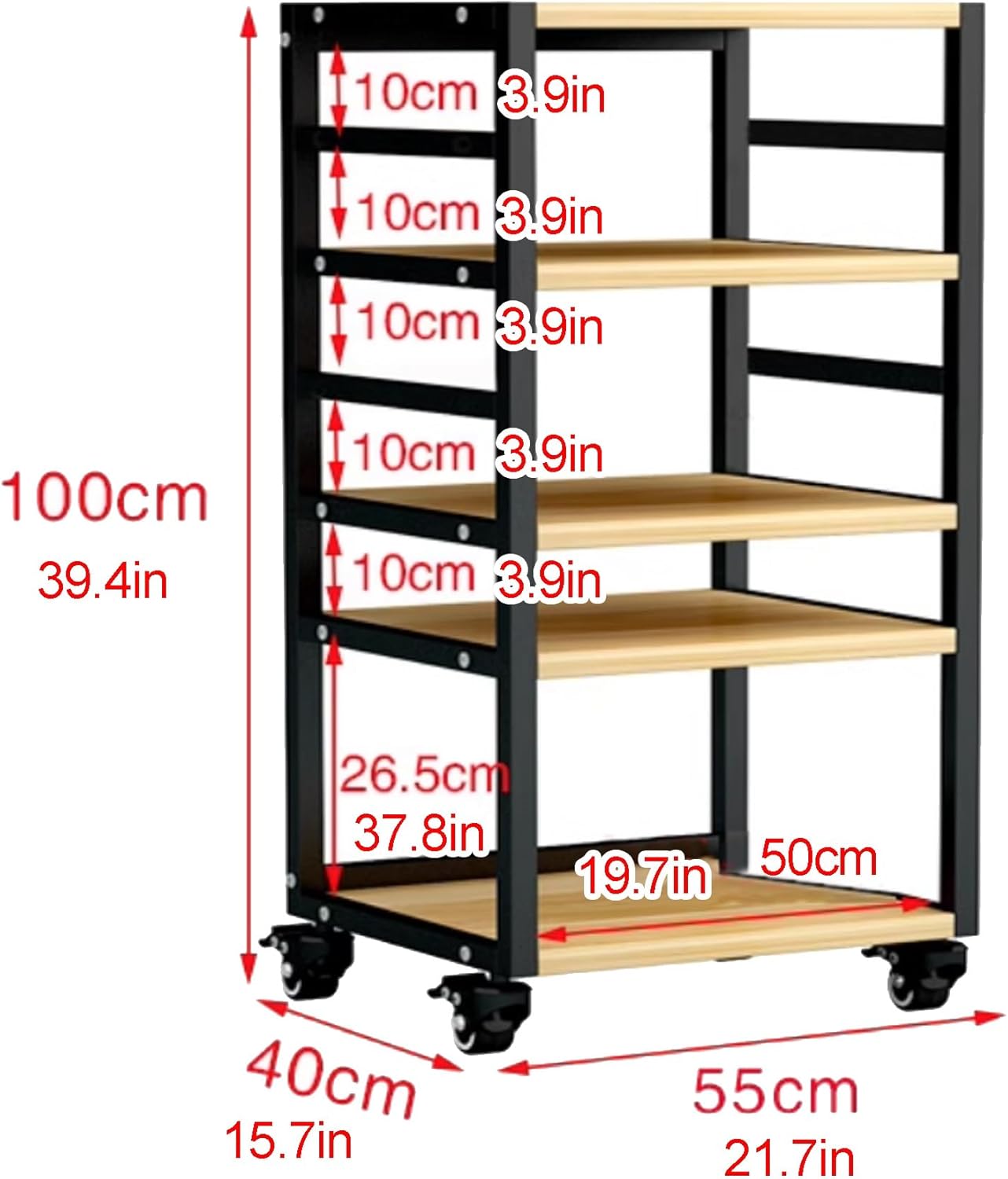 AV Media Stand Audio-Video Shelving Audio Rack with Universal Wheel Video Game Console Shelf Audio Tower Adjustable Shelves Corner Shelf Stereo Stand for Recording Room(Pomelo Wood)