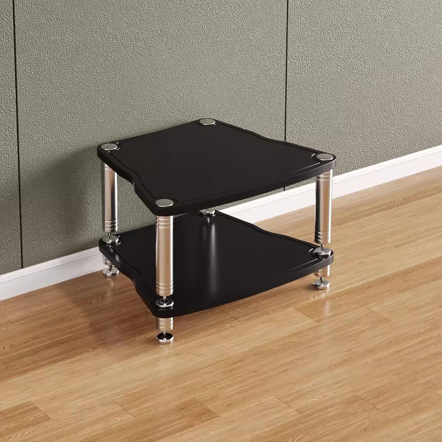 Black AV Media Stand Corner Shelf for Record Player - CD Rack Entertainment Stereo Component Organizer - 1 2 3 4 Tier Video Game Console Stands for Home