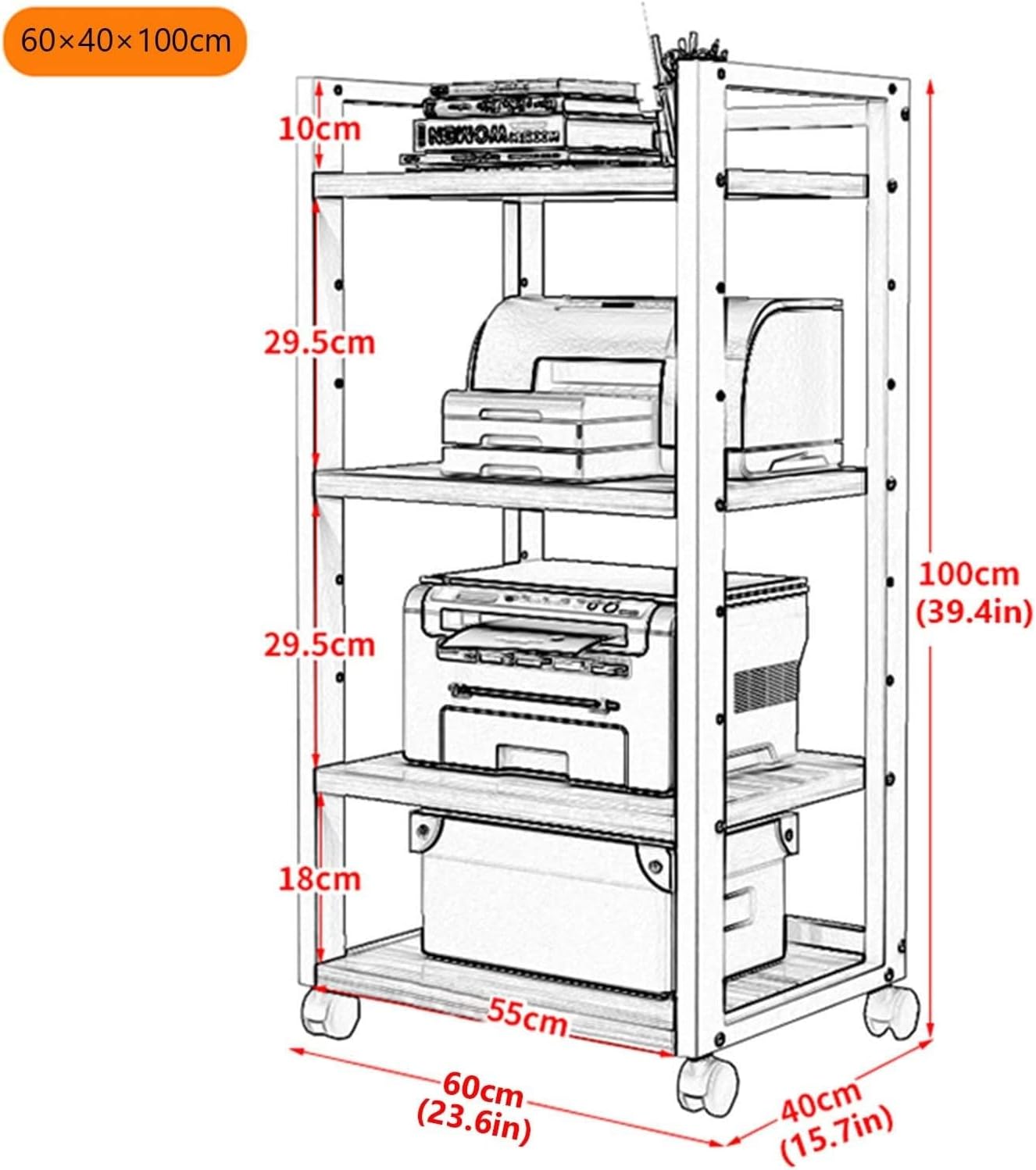 YLQFGUVWK 4-Tier Open Multi-Function Shelf Floor Storage Rack Cart