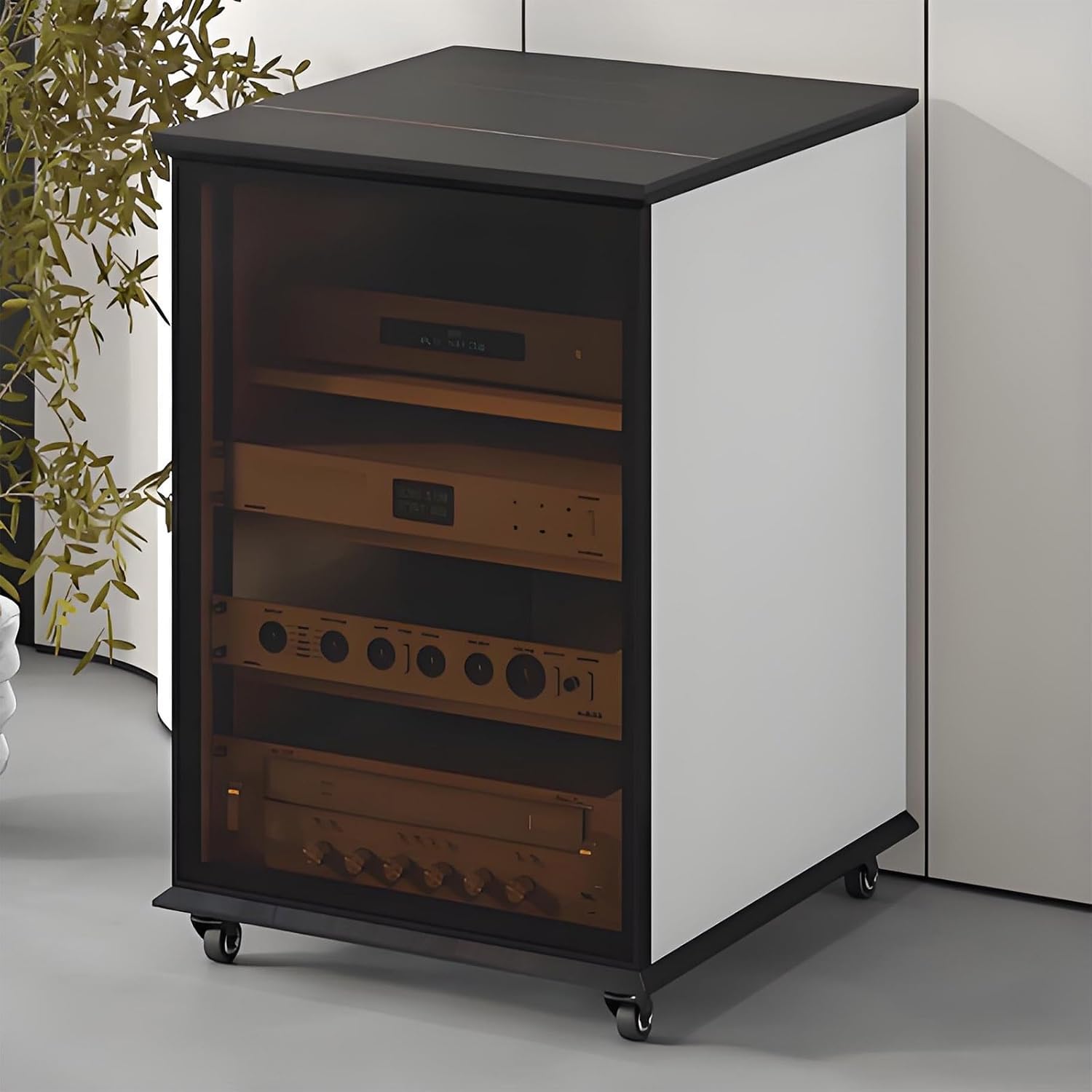 UYCVT Height Adjustable Av Cabinet - Black Media Storage Stand Stereo Cabinet Av Rack for Gaming & Audio Video Equipment Movable Media Storage-White-21.6x22.8x32in