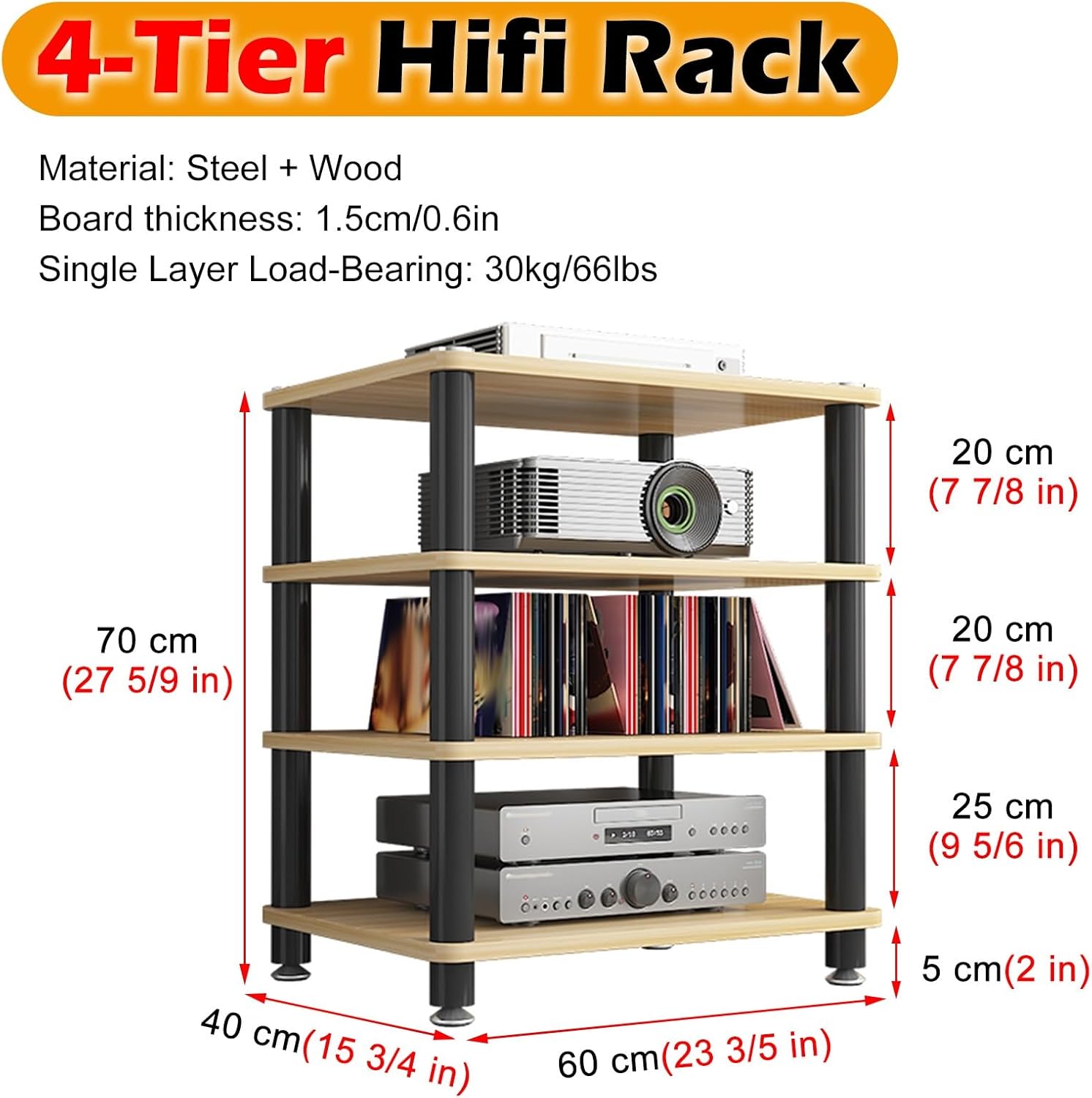 RENLXFI HiFi Racks and Stands Audio Rack Cabinet Av Shelf