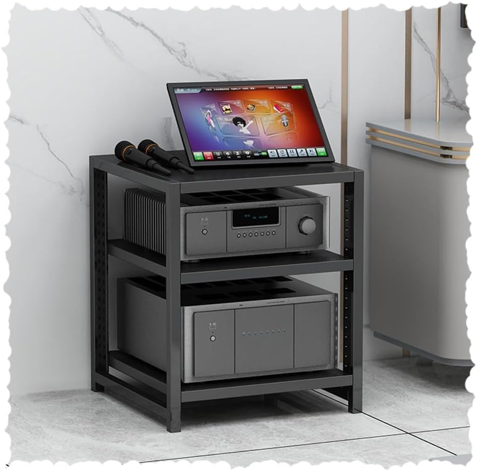 BIUBPW 4/5/6 Tier Media Storage Cabinet Adjustable AV Media Stand Wooden Shelves Stereo Rack AV Cabinet Audio Video Components Cabinet Home Corner Media Center(Black