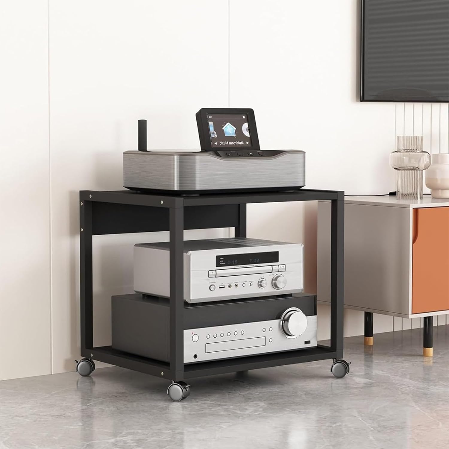 HYDTGZ 2 Tier AV Media Stand Wooden Stereo Cabinet Audio Rack Tower CD Player Stand for Home/Office/Audio Video/DJ/Theater