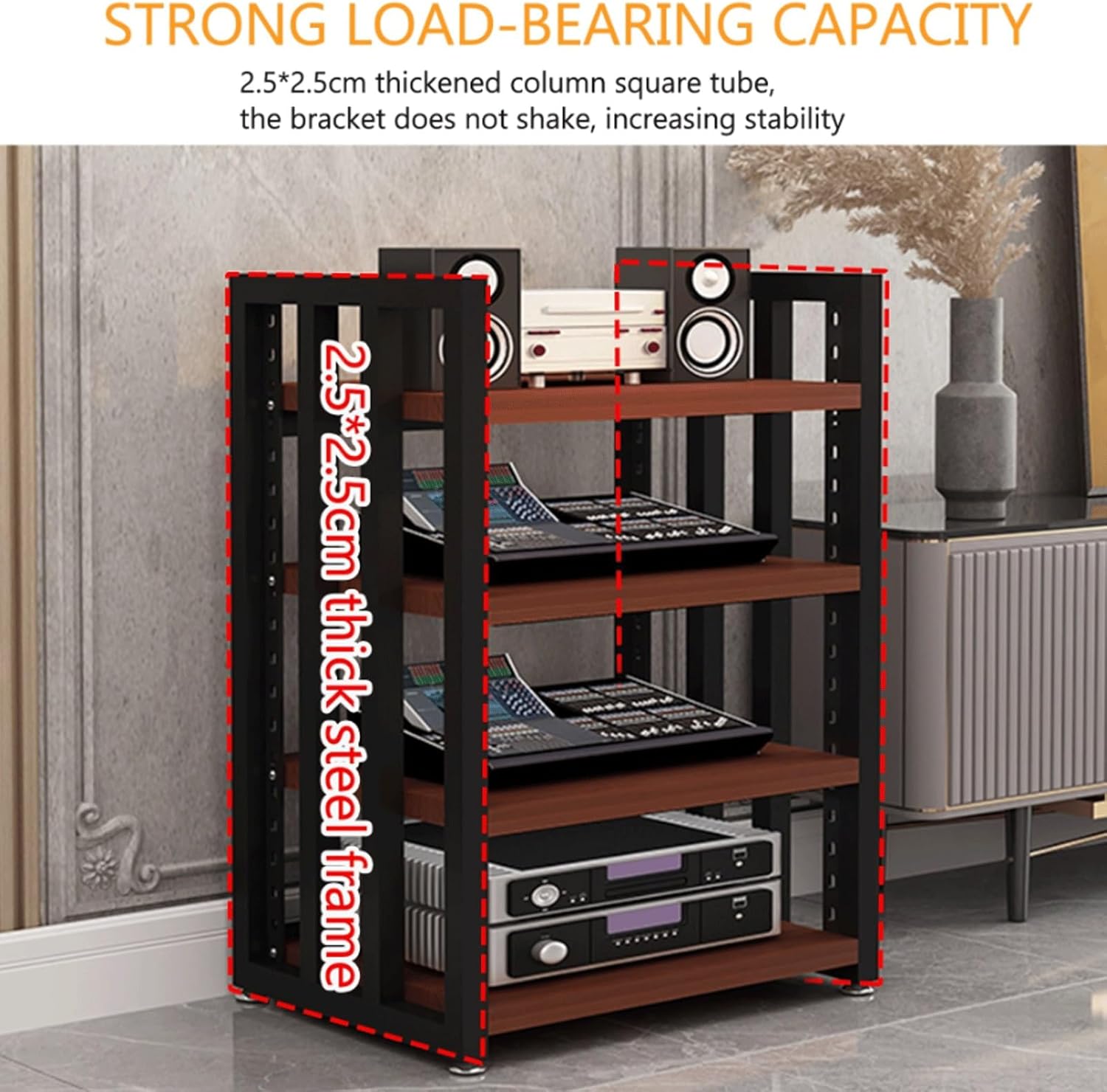 XMFBSY Medios 4-Tier AV Media Stand HiFi Stand Audio Tower Rack with Adjustable Shelves Wooden Stereo Component Cabinet for Record Player TV Box Game Console Organizer(Natural)