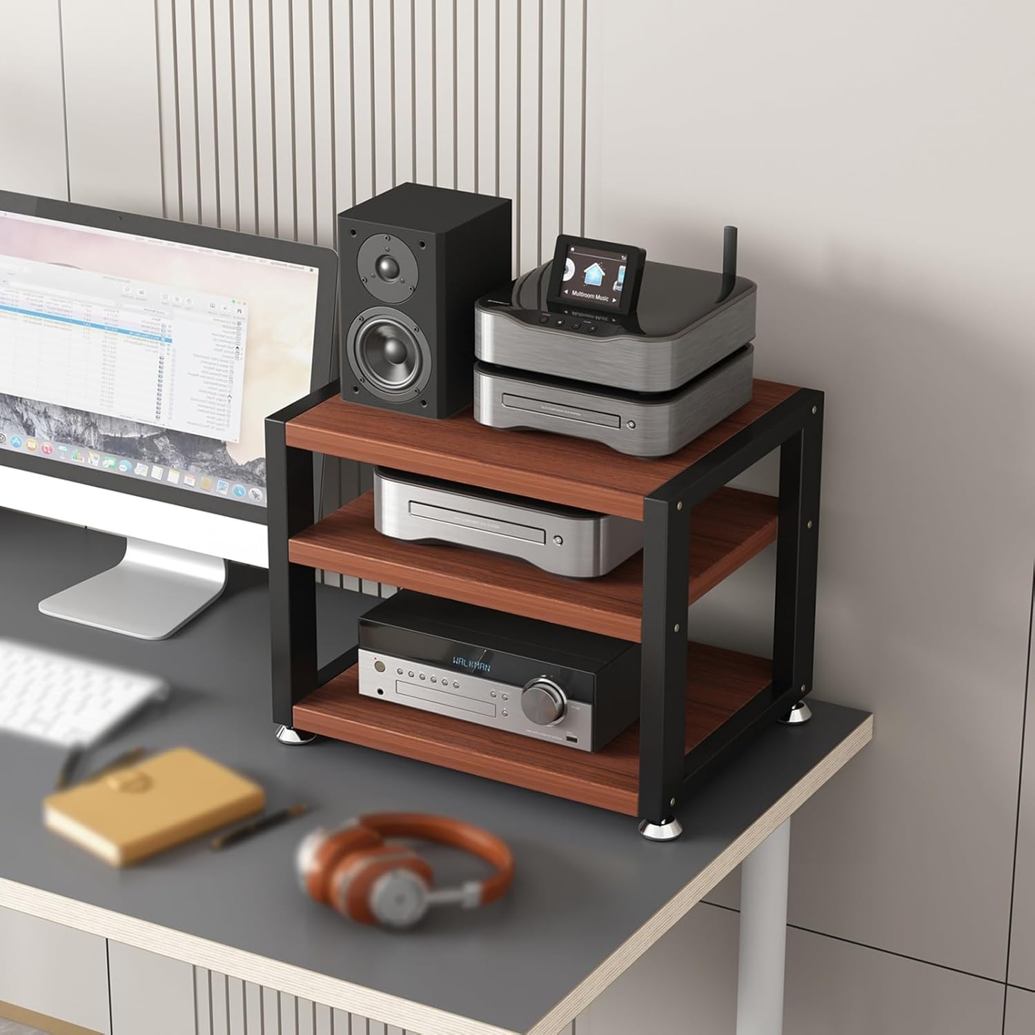 3/4-Tier AV Media Stand Wooden Corner Shelves Media Component Cabinet Stereo Audio Rack Stand Tower Perfect for DVD Players