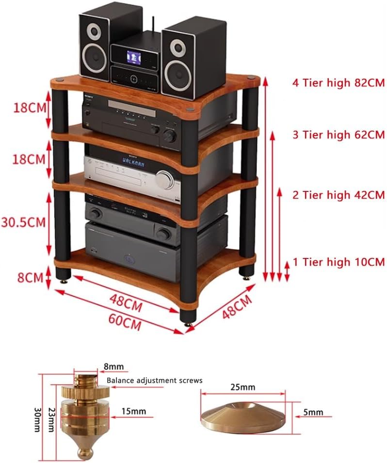 BERWDUXA Open AV Cabinet Audio Component Rack 1/2/3/4 Tier Media Storage Stand HiFi Rack CD Player/Game Console/Stereo System Shelf(Black