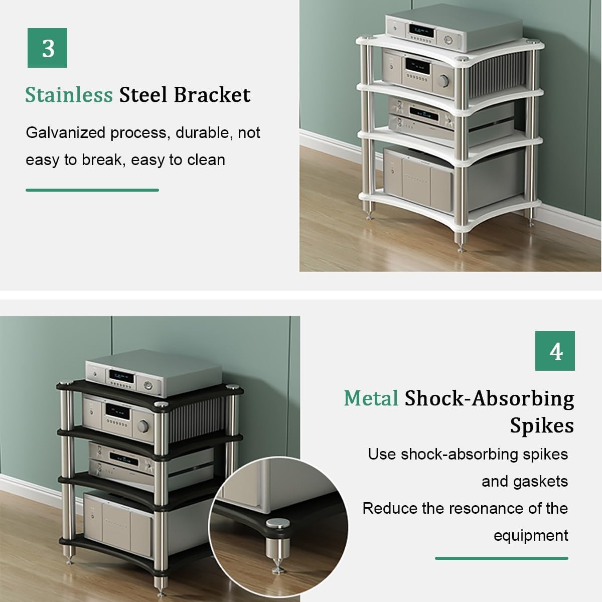 UYCVT 3 Tier Wooden Av Media Stand Component Cabinet Modern Stereo Cabinet Audio Rack Tower for Cd Player Corner Shelf for Home Theater System Black 60 Inch Audio Rack Tower Fu-White-60 * 48 * 10cm