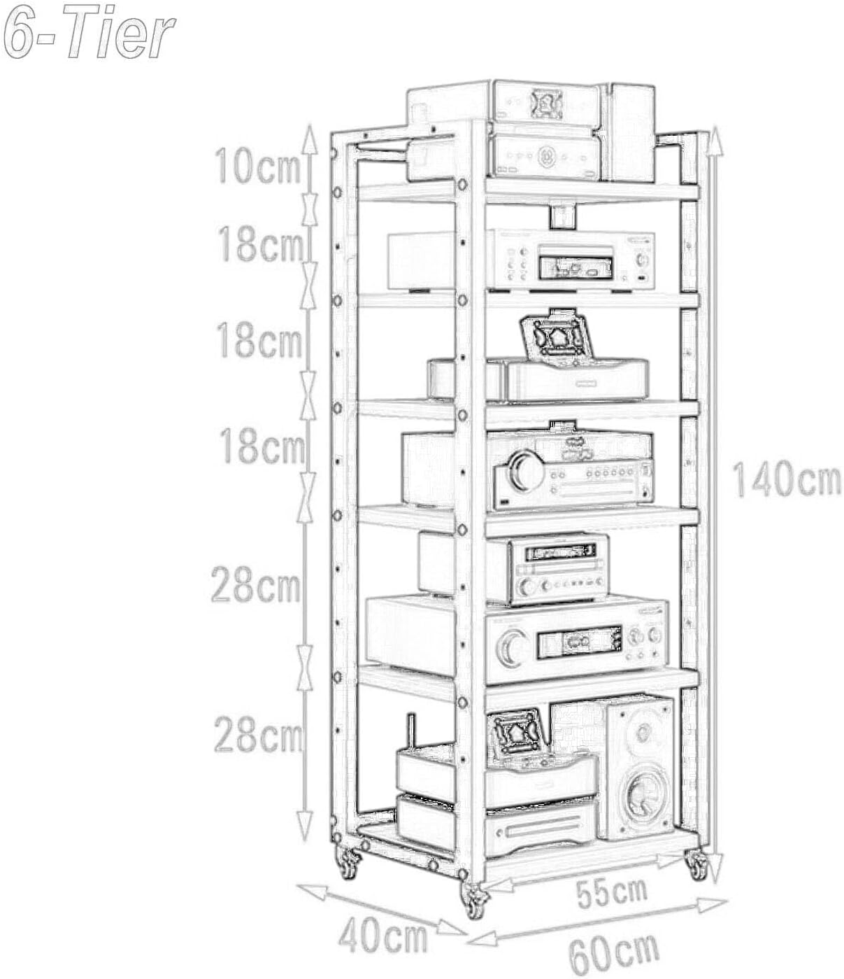6 Tier Adjustable Shelf Media Stand Entertainment Center f Audio Video Components