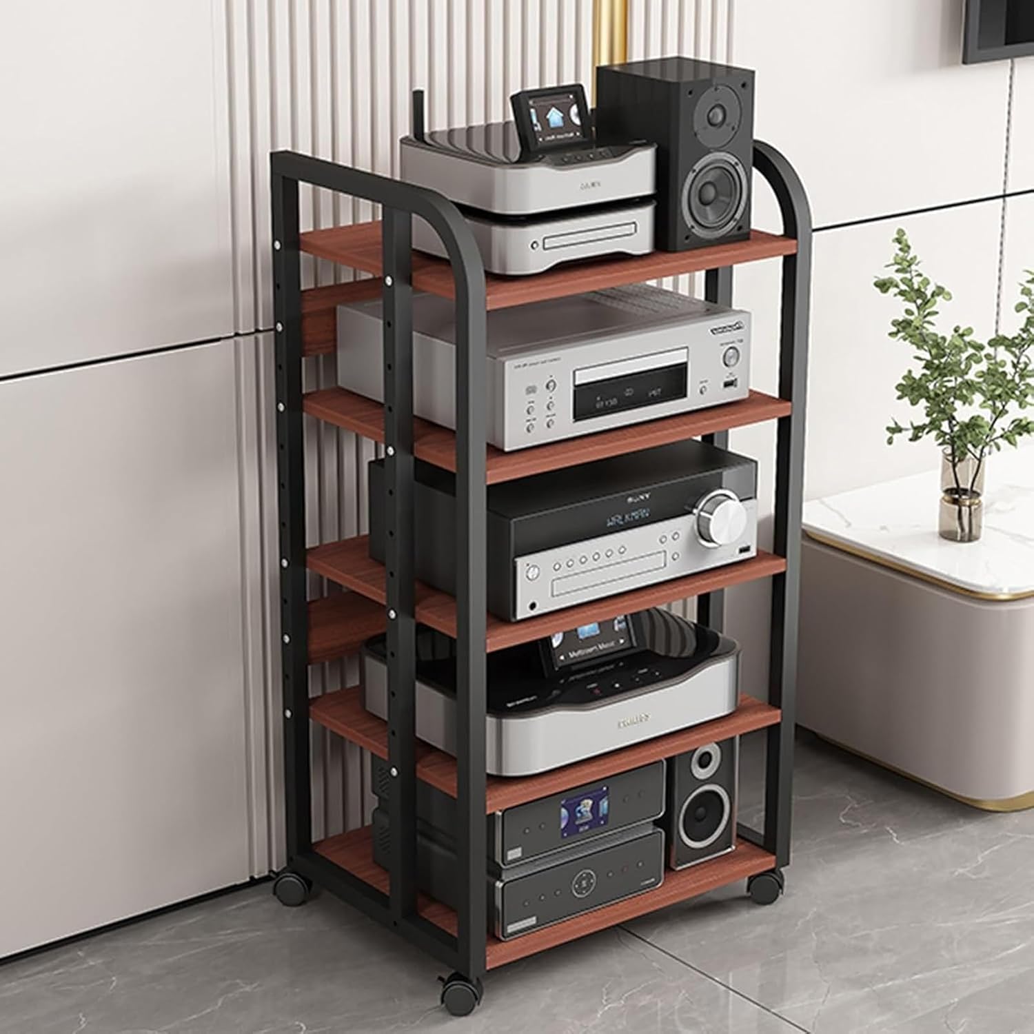 5-Tier Audio-Video Media Stand with Height Adjustables Storage Rack