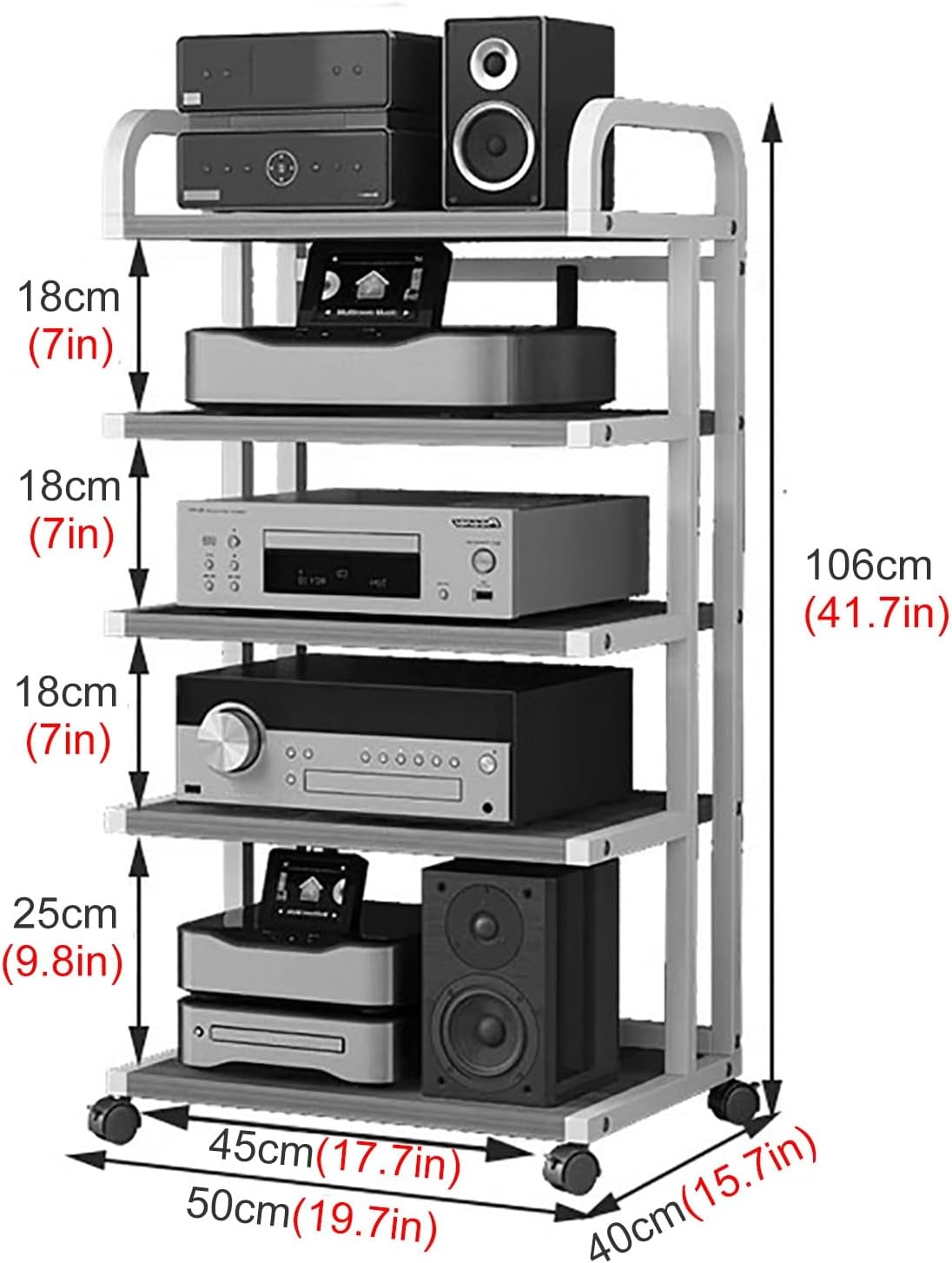 ELUKHT Audio Component Rack Tower Media Stereo Stand Equipment Shelf with Wheels