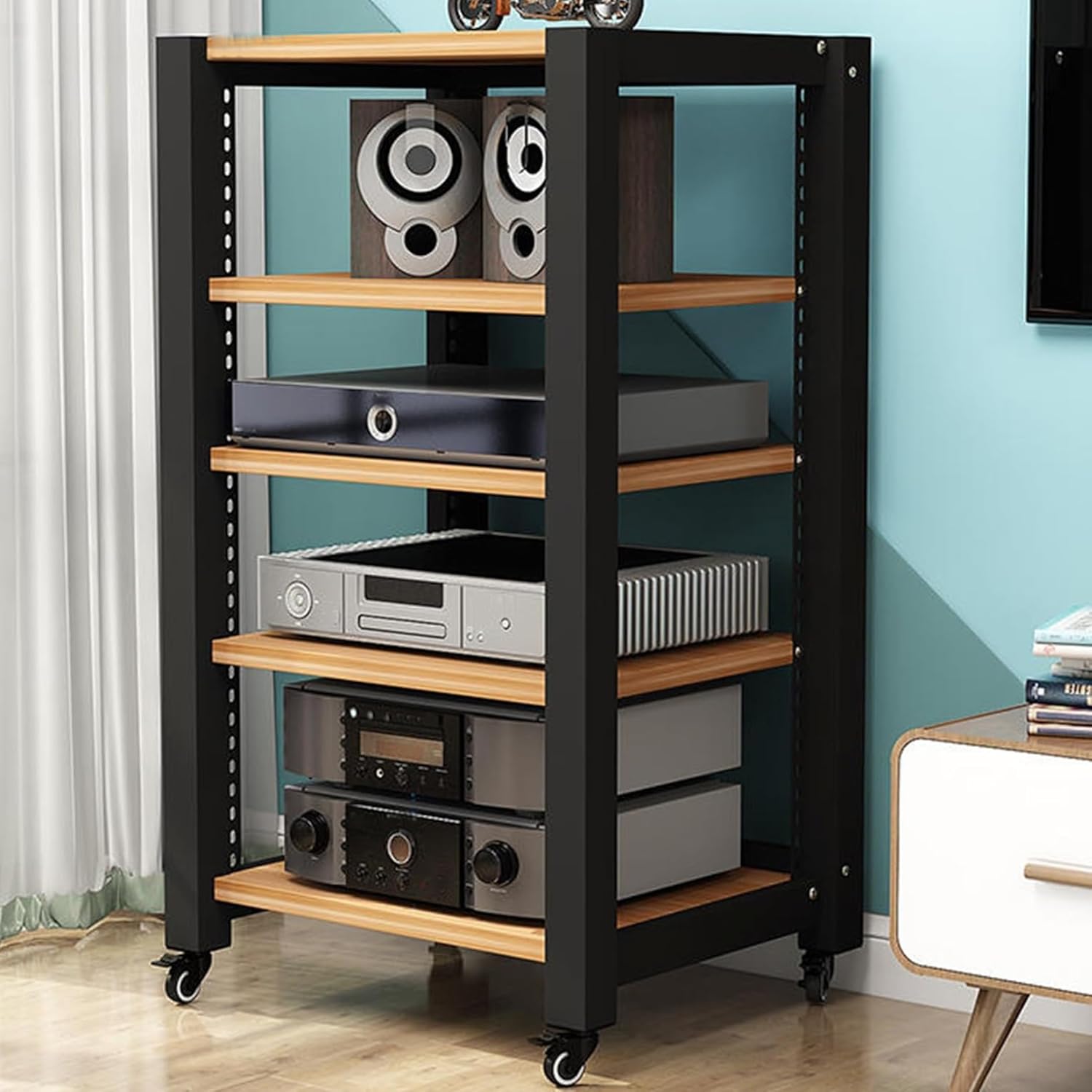 Light Walnut Media Stand - 2/3/4/5-Tier Audio HiFi Rack