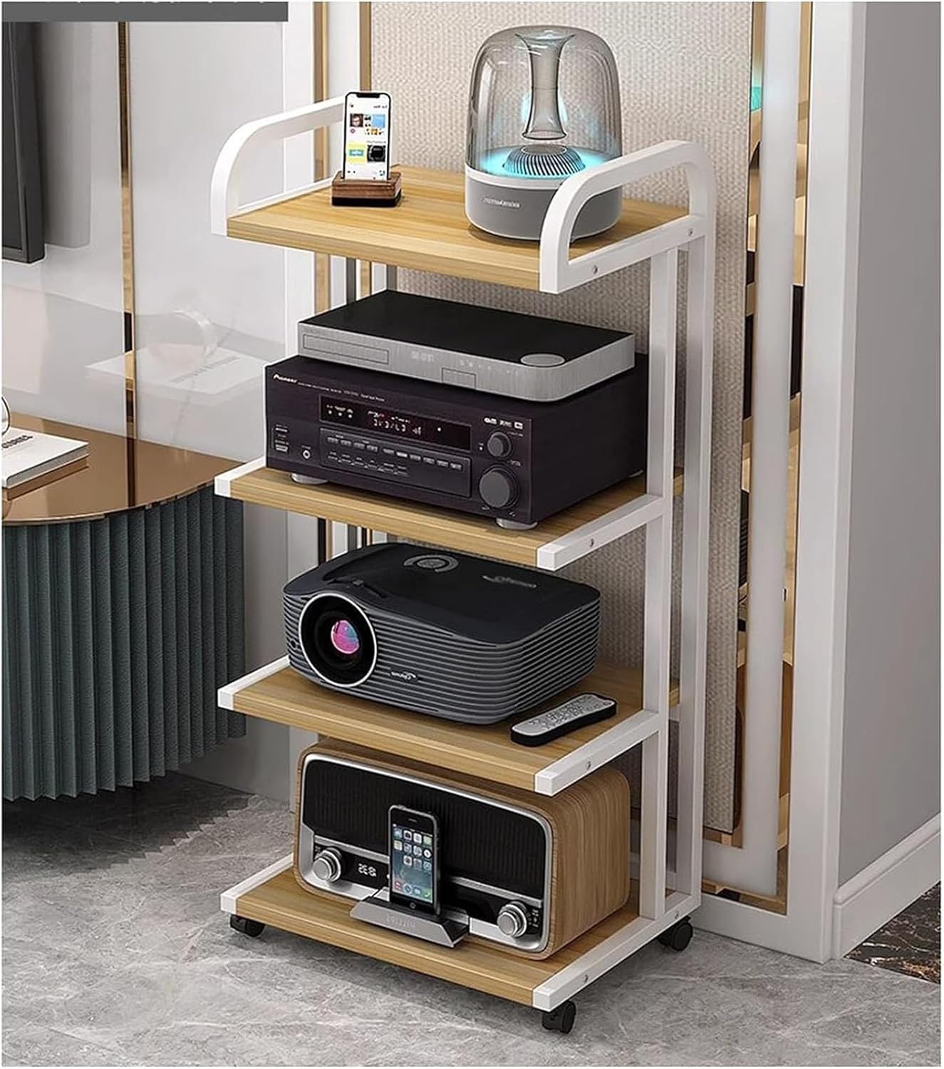 DONGYUE Movable 4-Tier AV Media Stand Audio Rack CD Player Stand with Height Adjustable