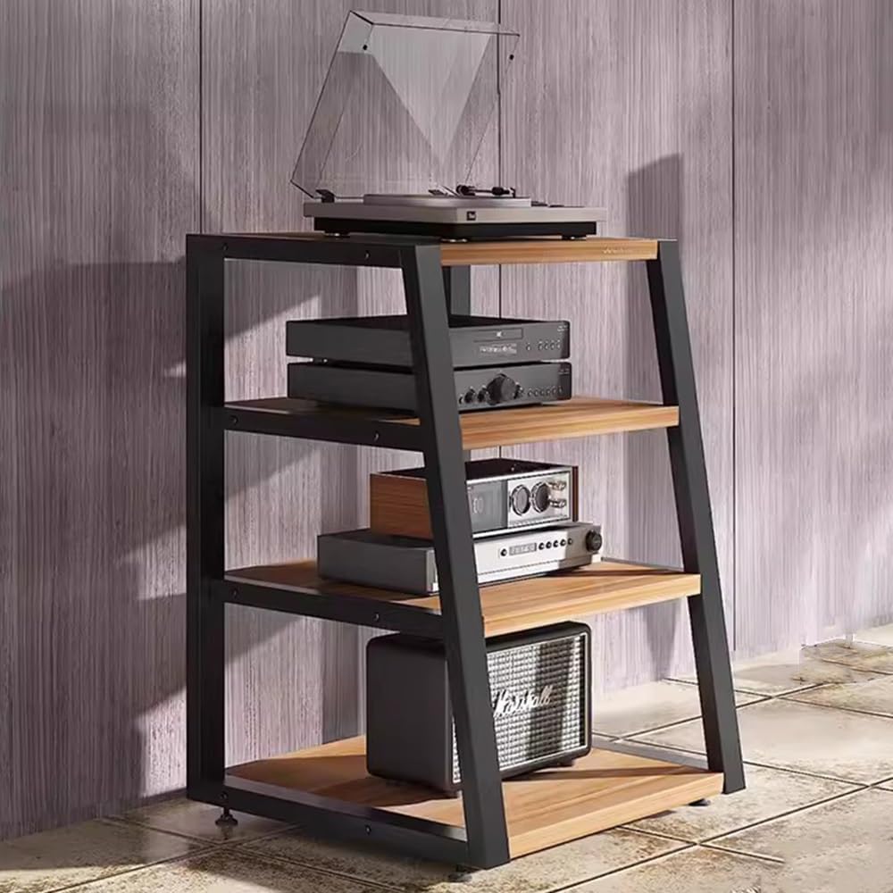 Teak Audio/Video Component Cabinet - 4-Tier Media Storage Stand with 2/3/4 Shelves for Gaming & Entertainment Systems