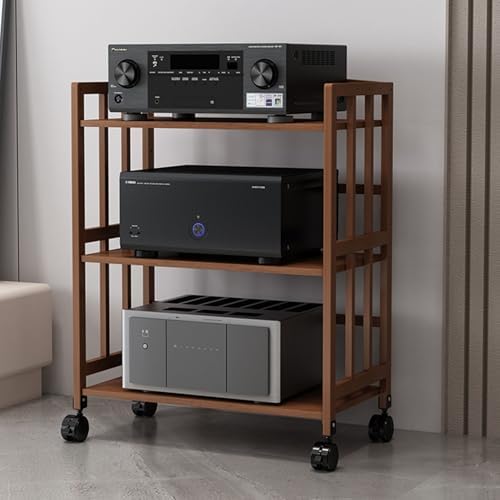 3-Tier AV Media Stand Audio Rack CD Player Stand with Height Adjustable Wooden Shelf