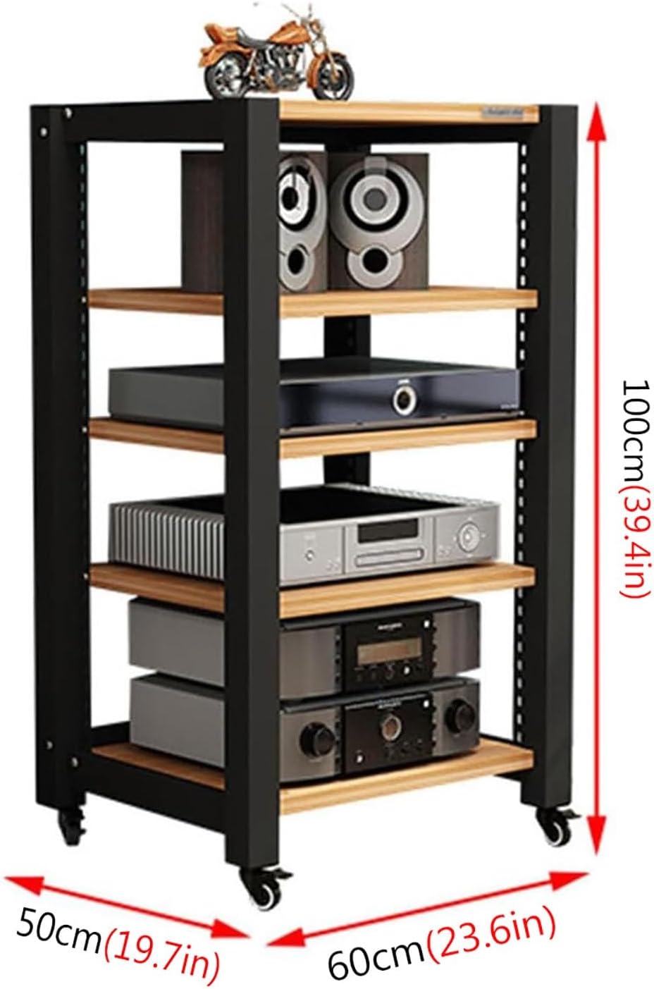 5-Tier Movable AV Media Stand Audio Rack CD Player Stand Entertainment Stereo Components Storage Cabinet with Height Adjustable Wooden Shelf for Living