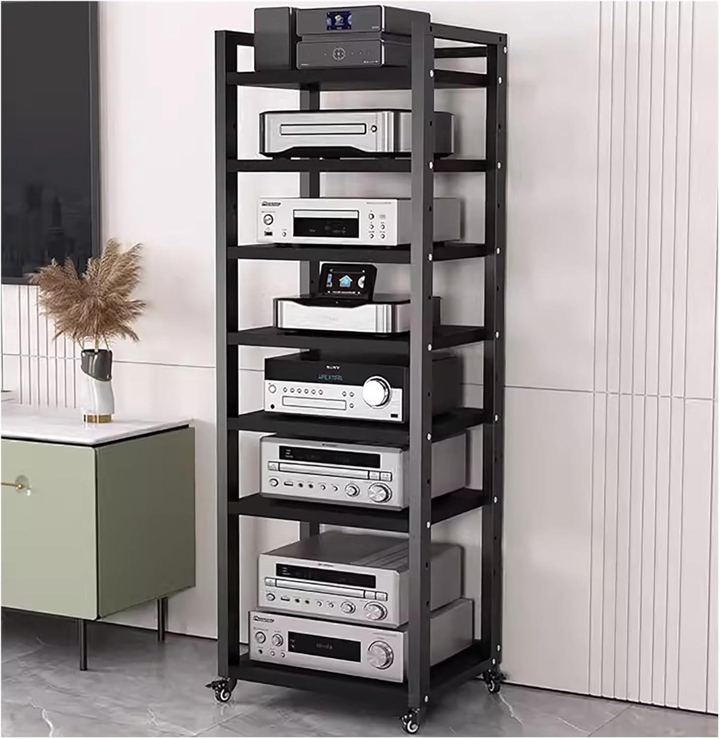 5/6/7/8-tier Media Stand Audio/video Component Cabinet with Wheels