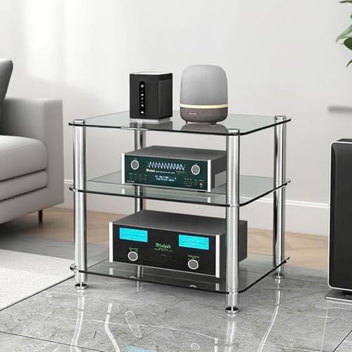 GenSDH Tempered Glass Audio Rack Tower - 1 Tier HiFi Media Stand