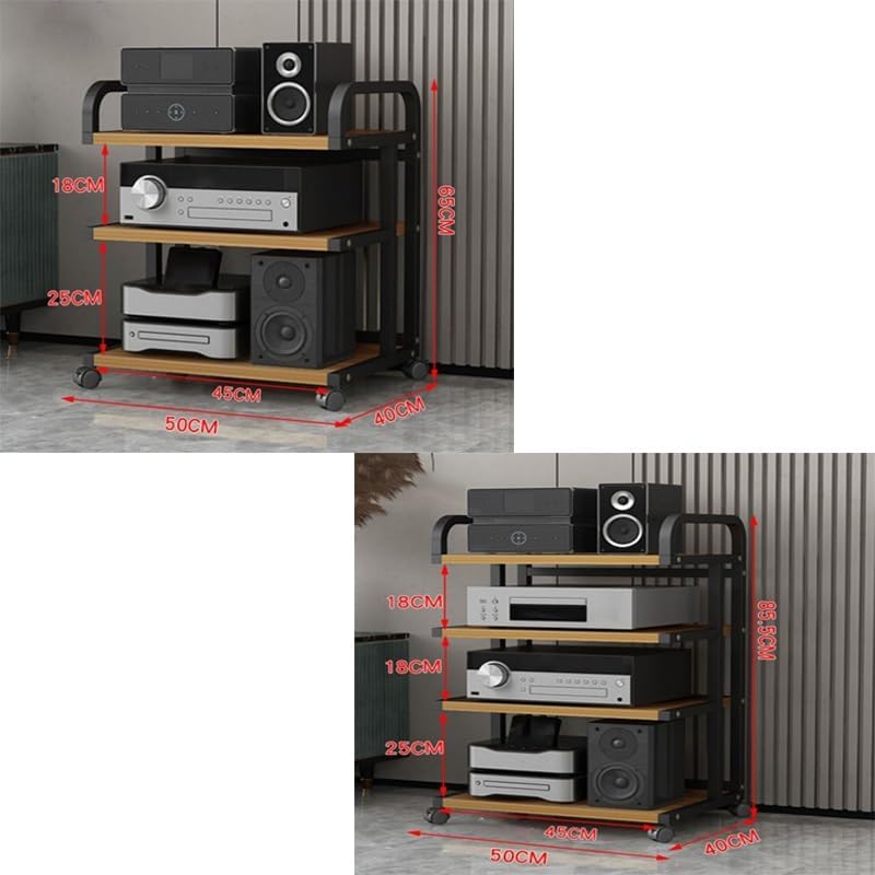 Audio-Video Media Stand With Wheels 3/4 Tier Heavy Duty Stereo Rack Open Audio Video Storage Cabinet Modern Media Cabinet For Home Office(Black