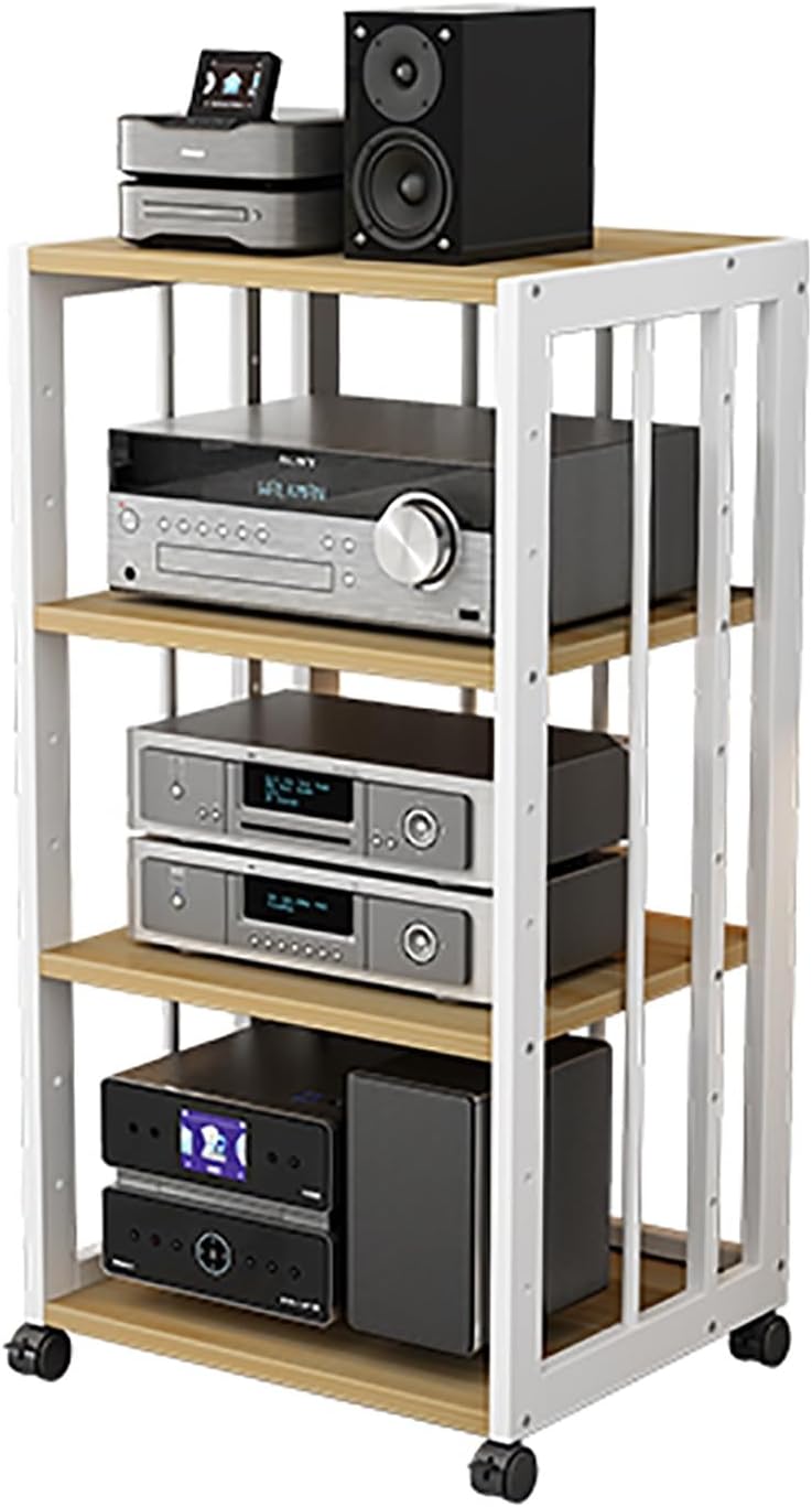 Audio Video Tower Media Stand - 2/3/4/5 Shelf Stereo Rack Component Unit - Open-Ended Electronics Equipment Shelf for Home Office Living Room(4 Tier- H 89CM/35in)