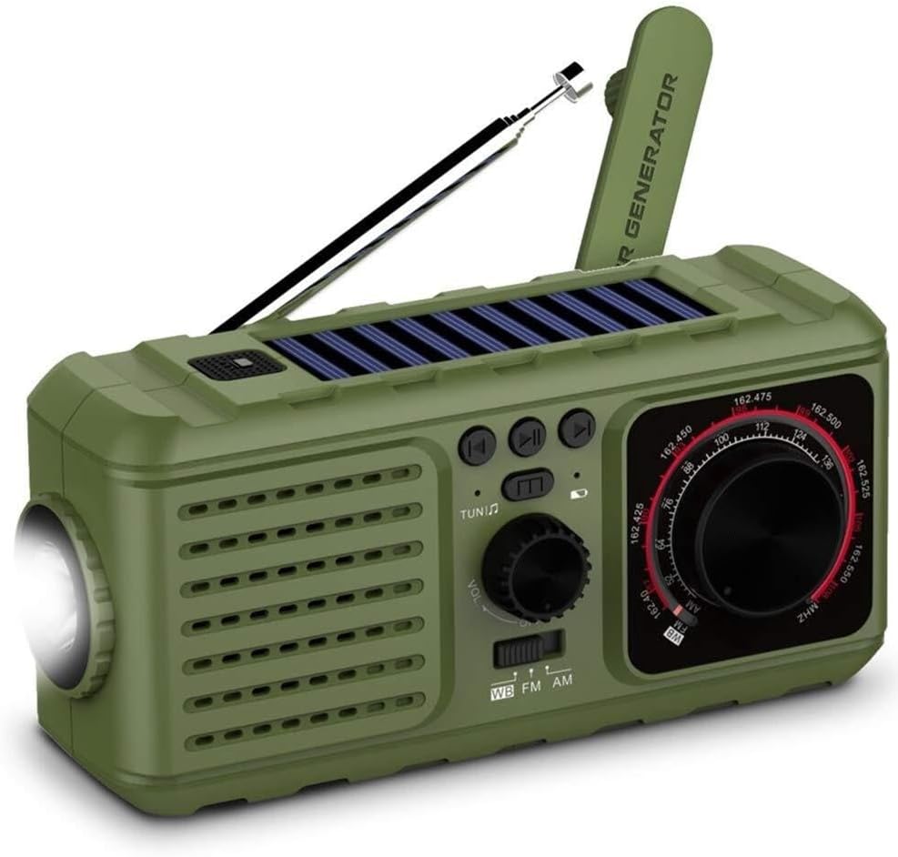 HCUCTOS 3 in 1 Outdoor Solar Emergency Radio - Hand Crank NOAA Weather Portable 2200mAh USB Charger LED Flashlights -for Camping Hurricane